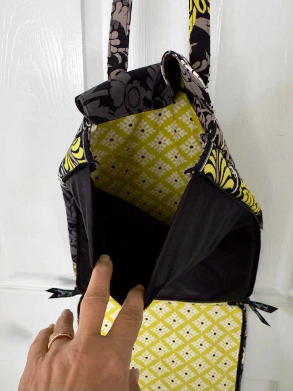 Vera Bradley Baroque Laptop Travel Tote with Yellow, Cream & Gray Floral Pattern